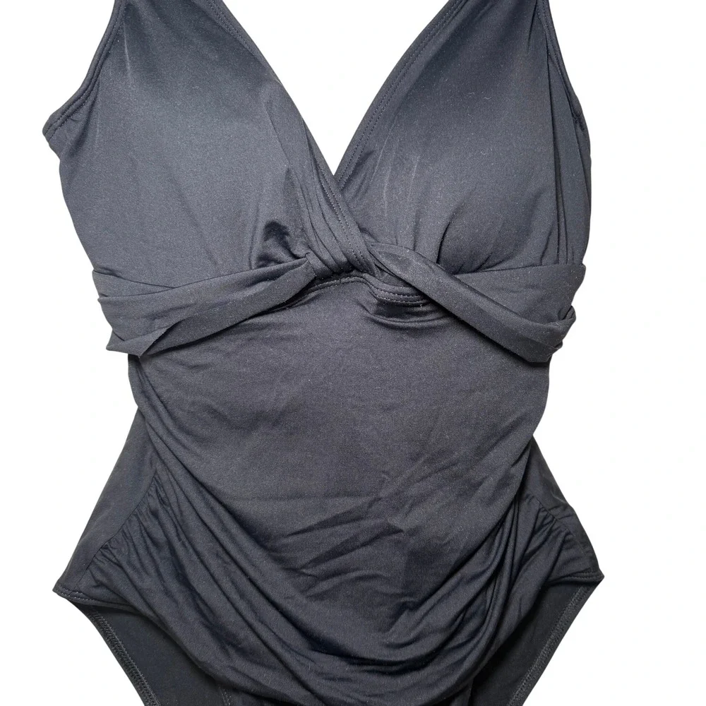Lauren Ralph Lauren Black One Piece Swimsuit Women Ruched V Neck US‎ 10